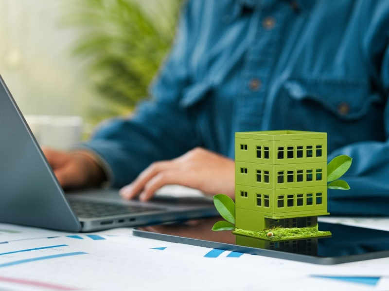 an employee working on a project involving sustainable finance